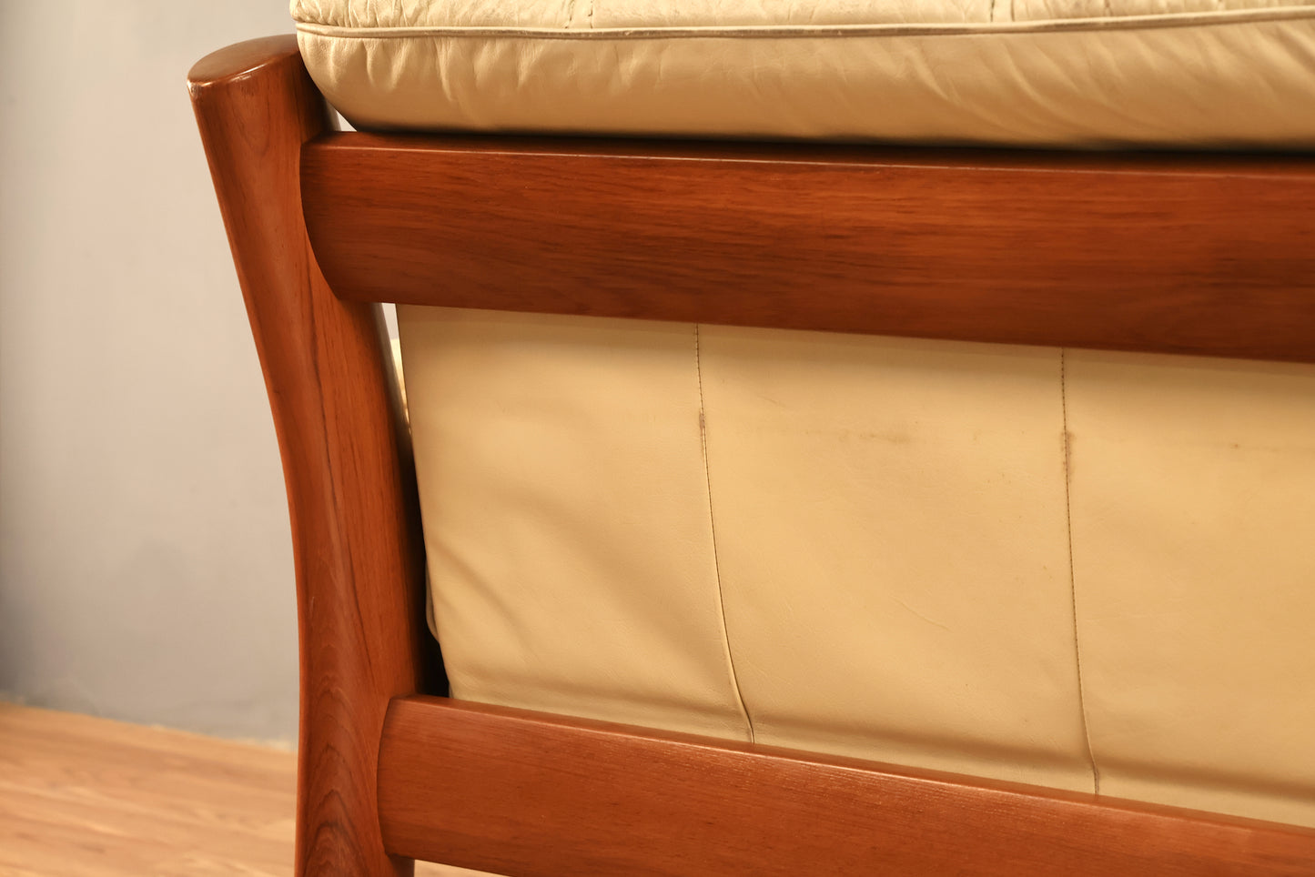1970s Ekornes "Montana" Ecru Leather & Teak Sofa