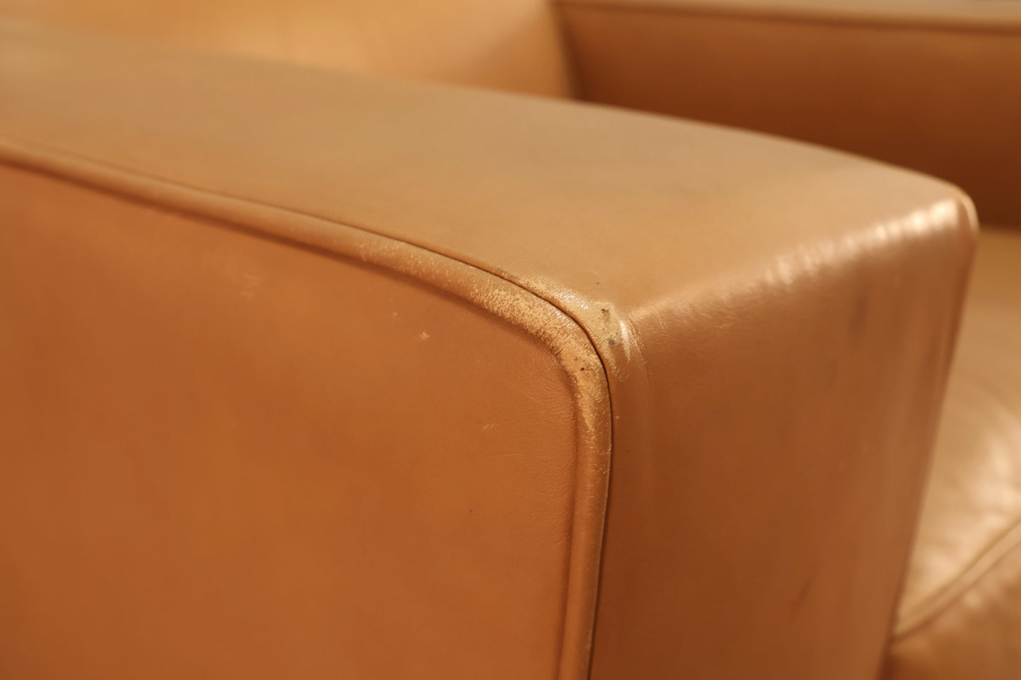 Boxy Praline Leather Lounge Chair - ONLINE ONLY