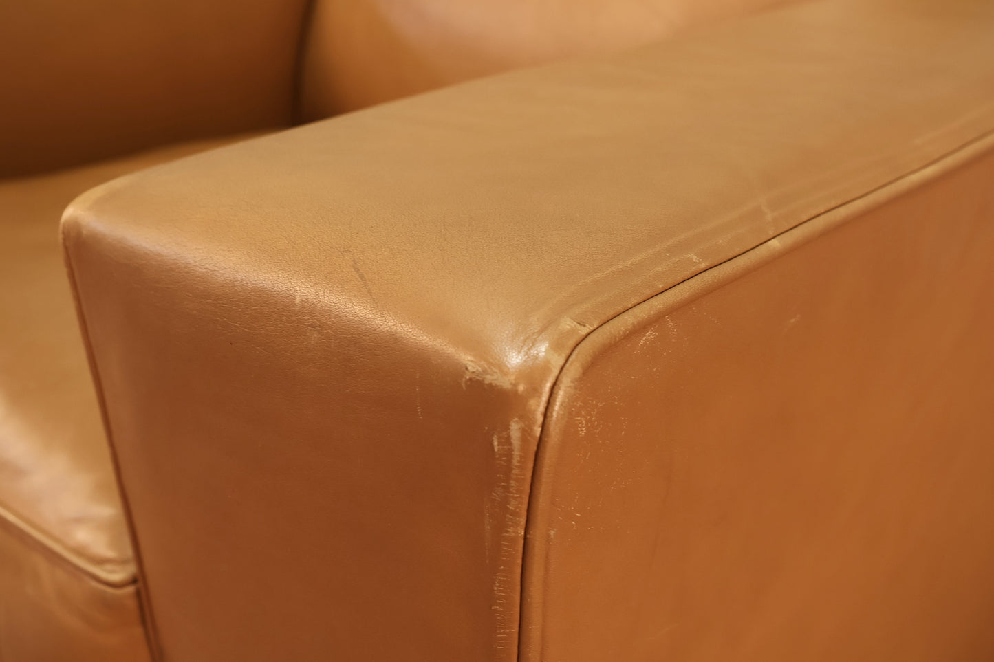 Boxy Praline Leather Lounge Chair - ONLINE ONLY