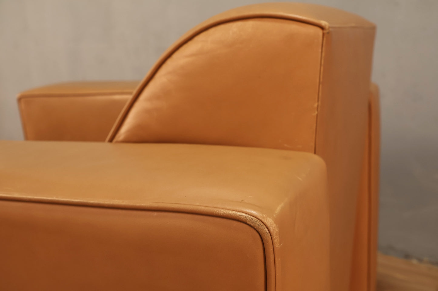 Boxy Praline Leather Lounge Chair - ONLINE ONLY