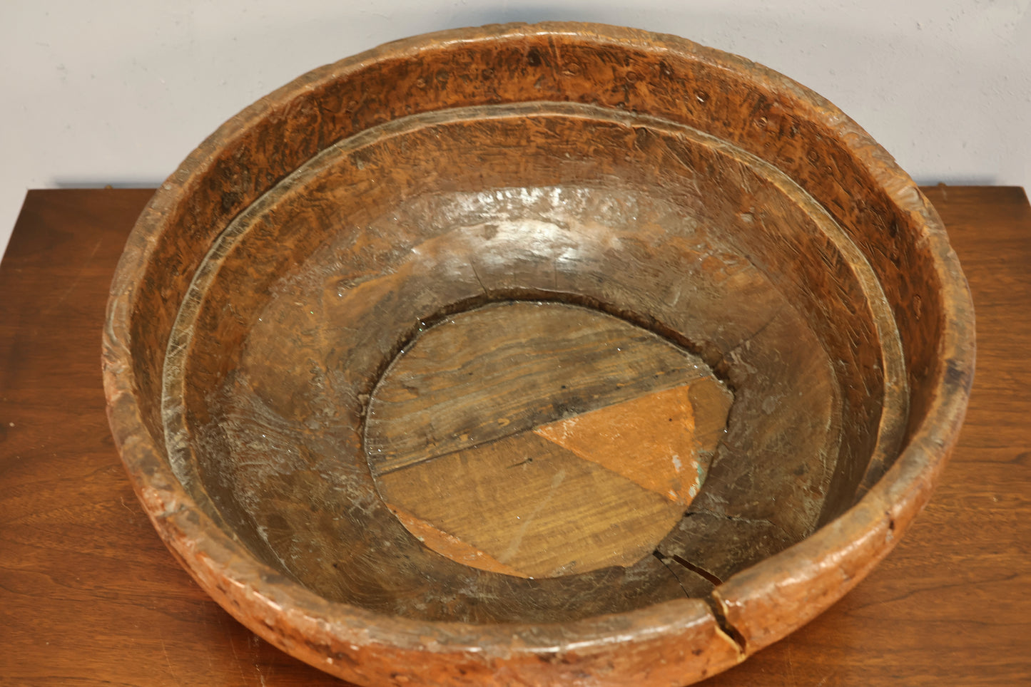 Large Antique Hand-Carved Wooden Bowl