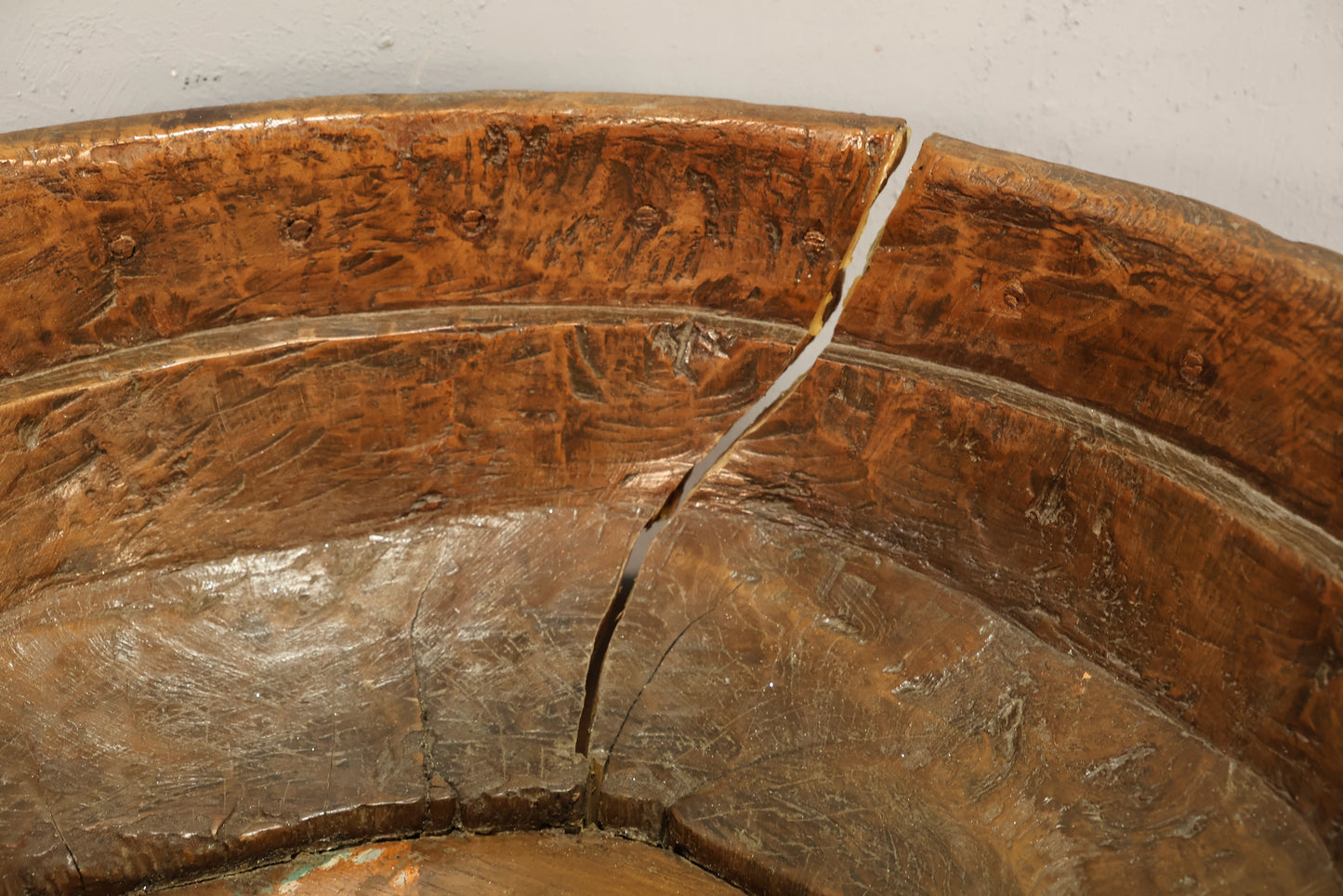 Large Antique Hand-Carved Wooden Bowl