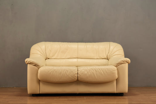 Postmodern Italian Cream Leather Loveseat - ONLINE ONLY