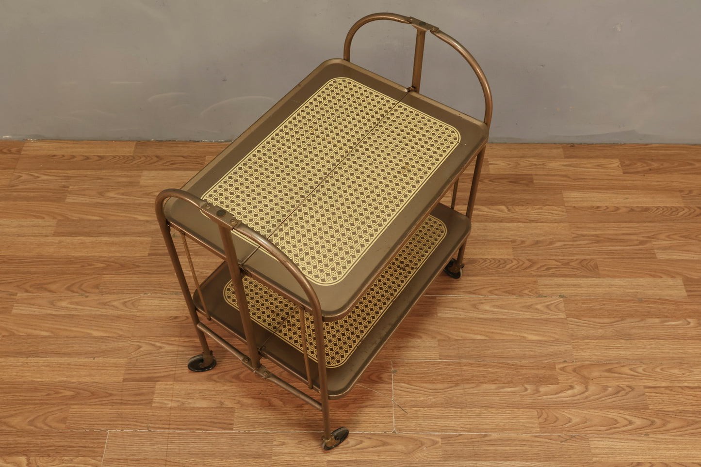 Metal Faux-Cane Folding Bar Cart