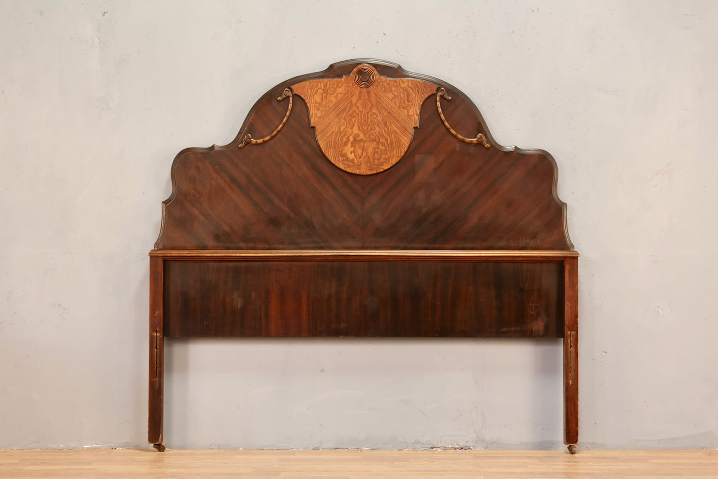 Art Deco Scalloped Wood Full Headboard