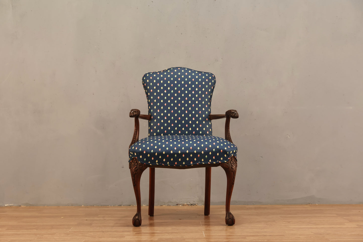 Regency Navy Leafy Sateen Armchair