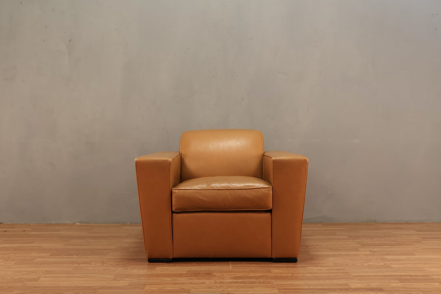 Boxy Praline Leather Lounge Chair - ONLINE ONLY