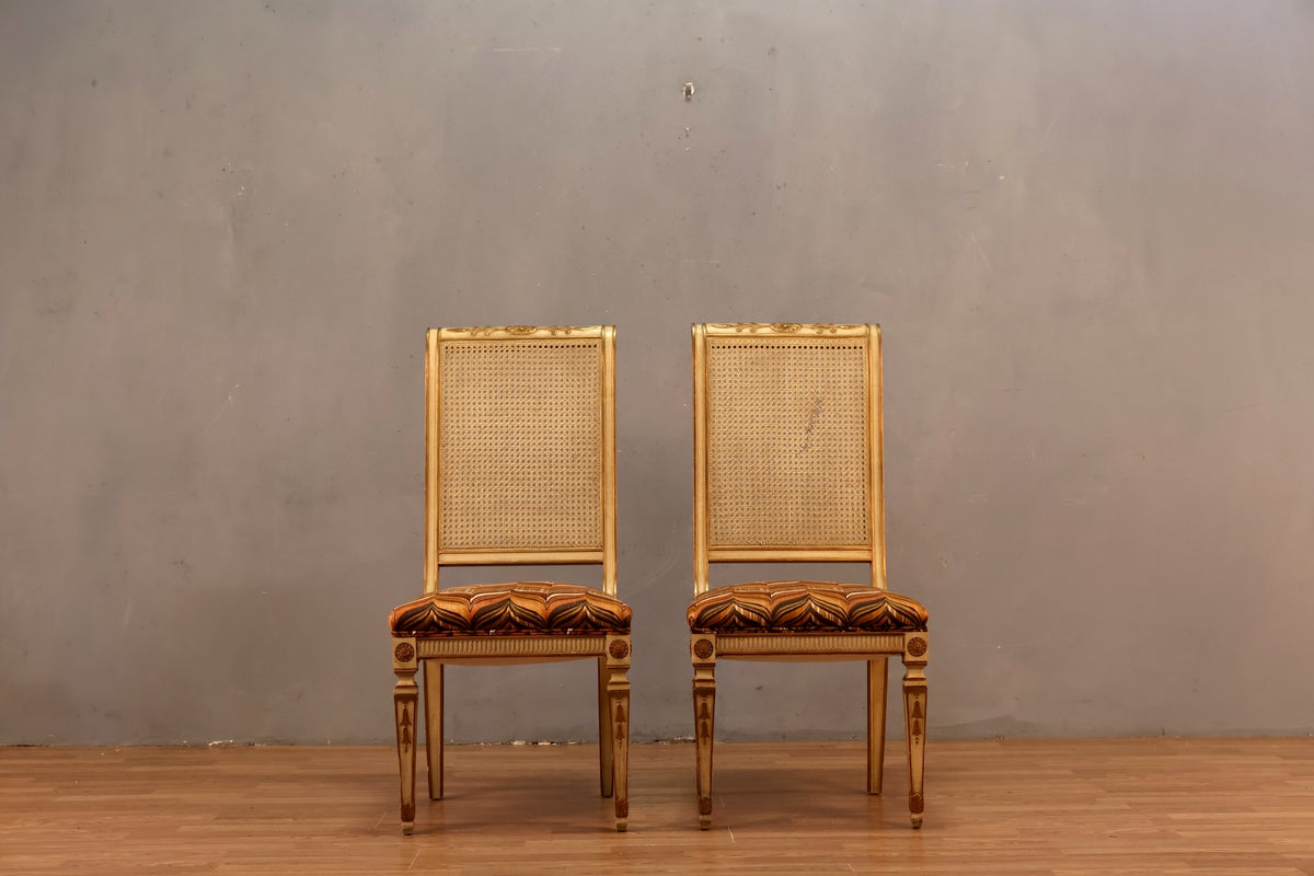 French Regal Ivory & Cane Side Chair