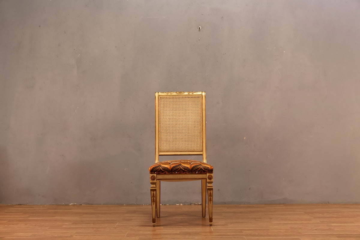 French Regal Ivory & Cane Side Chair