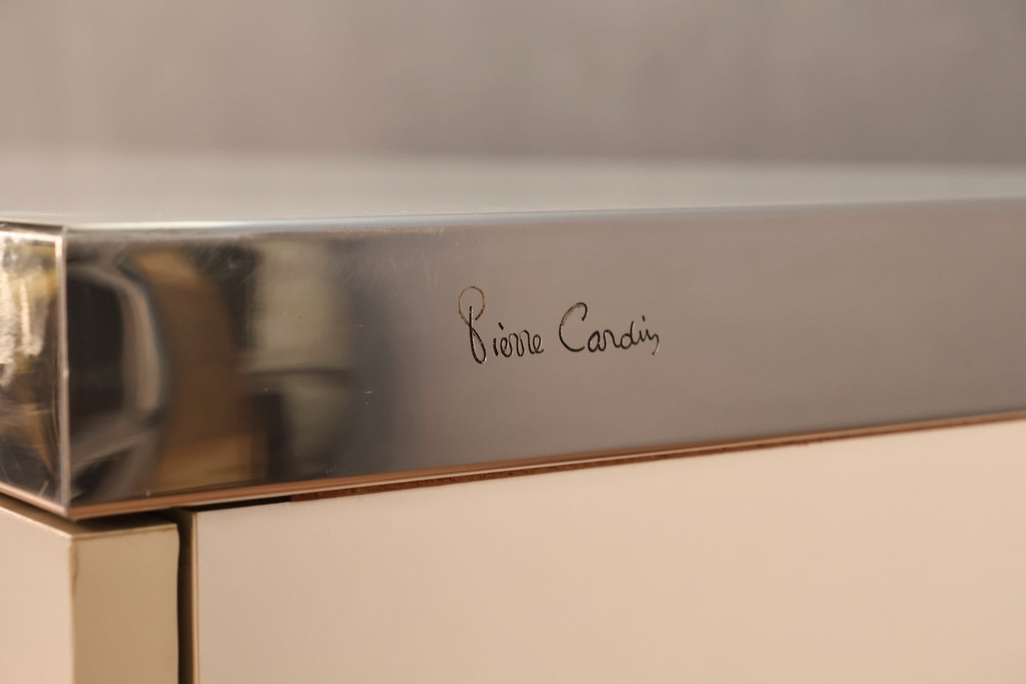 Pierre Cardin White & Chrome 4-Door Credenza - ONLINE ONLY