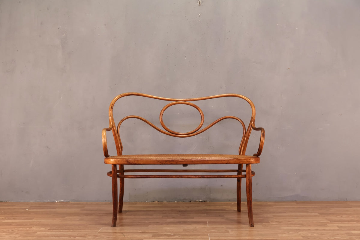 Antique Thonet Bentwood & Cane Bench