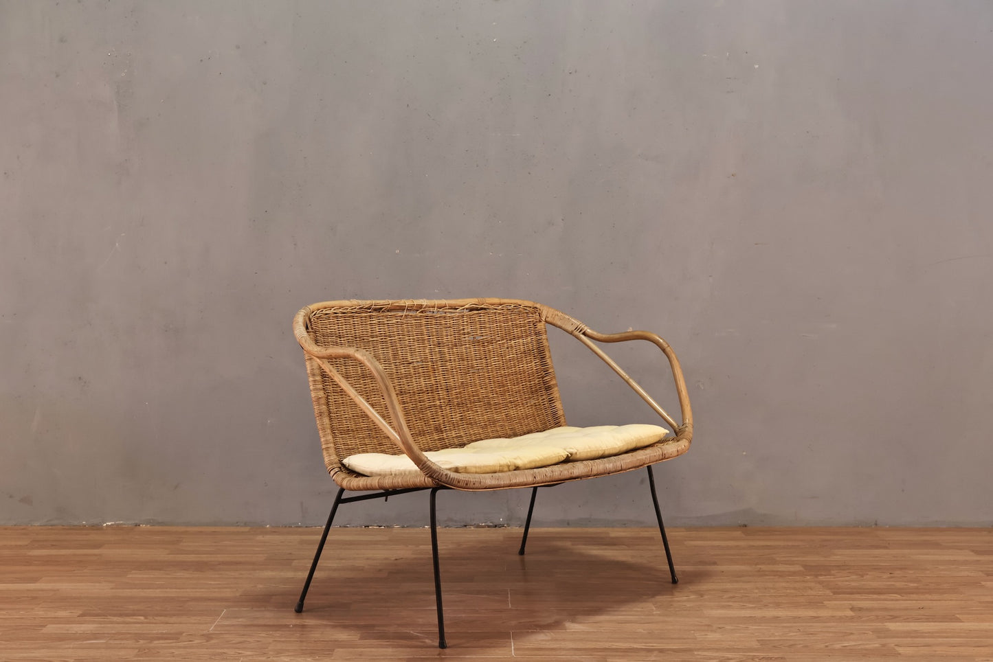 Mid Century Wicker & Iron Settee