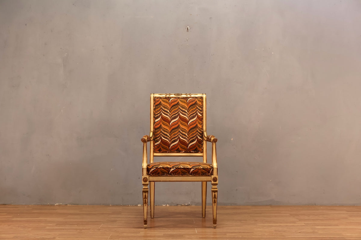 French Regal Ivory & Chevron Armchair