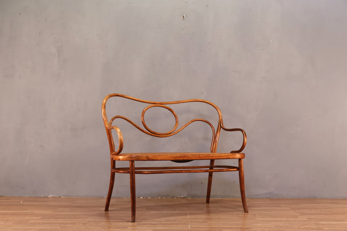 Antique Thonet Bentwood & Cane Bench