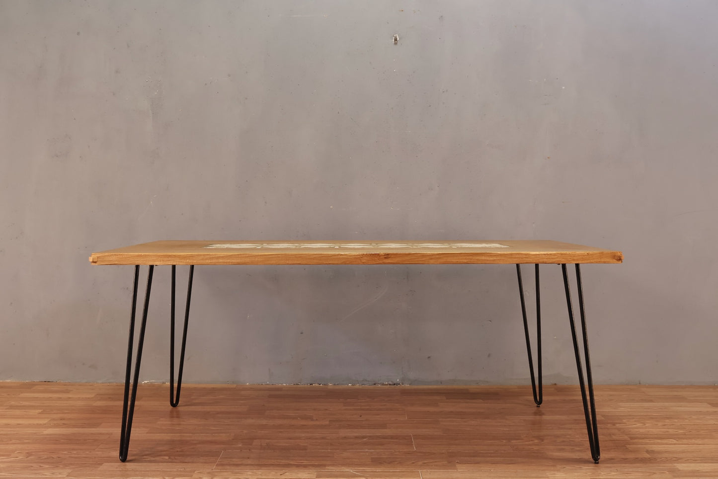 Large Oak & Tile Hairpin-Leg Dining Table - ONLINE ONLY