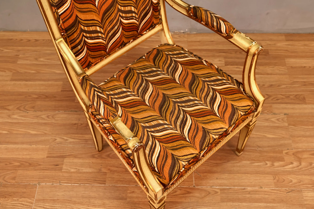 French Regal Ivory & Chevron Armchair