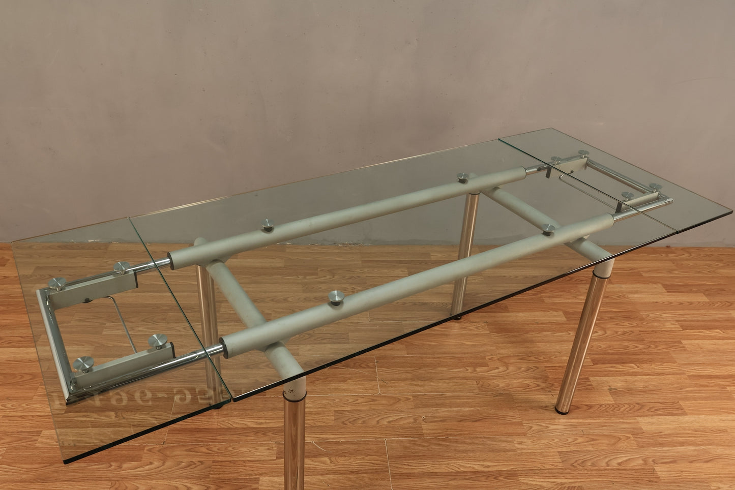 Modern Chrome & Glass Expanding Dining Table - ONLINE ONLY