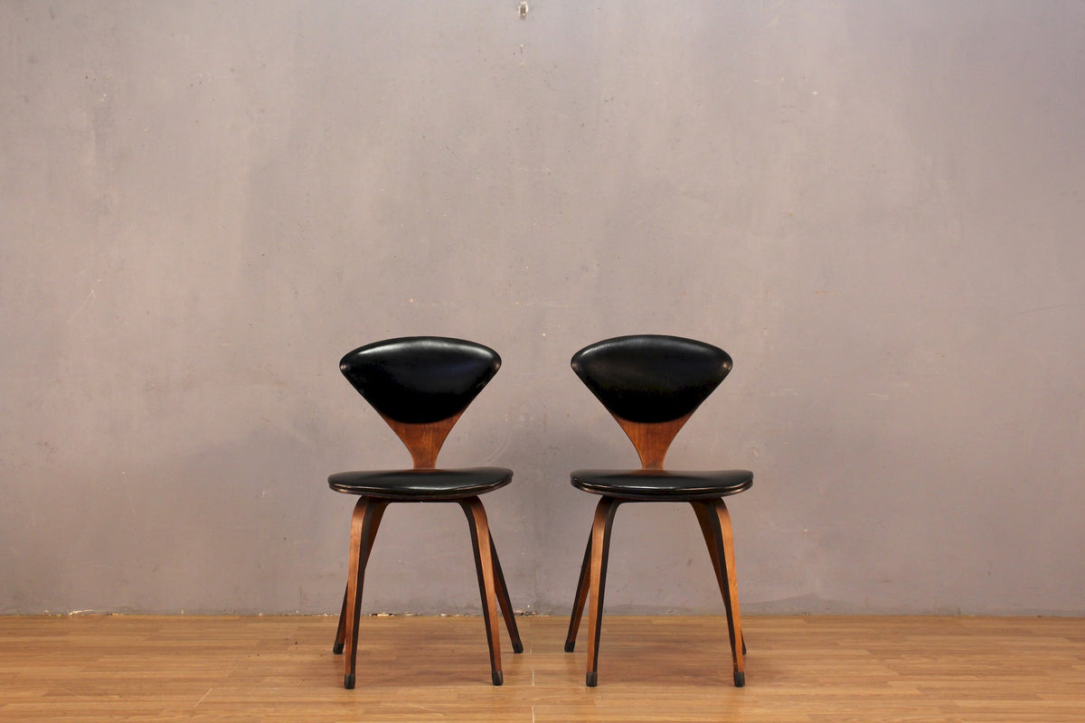 Norman Cherner Bentwood & Black Leather Side Chair