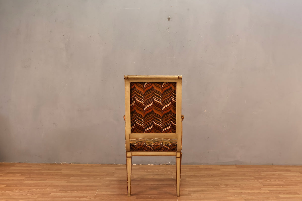 French Regal Ivory & Chevron Armchair