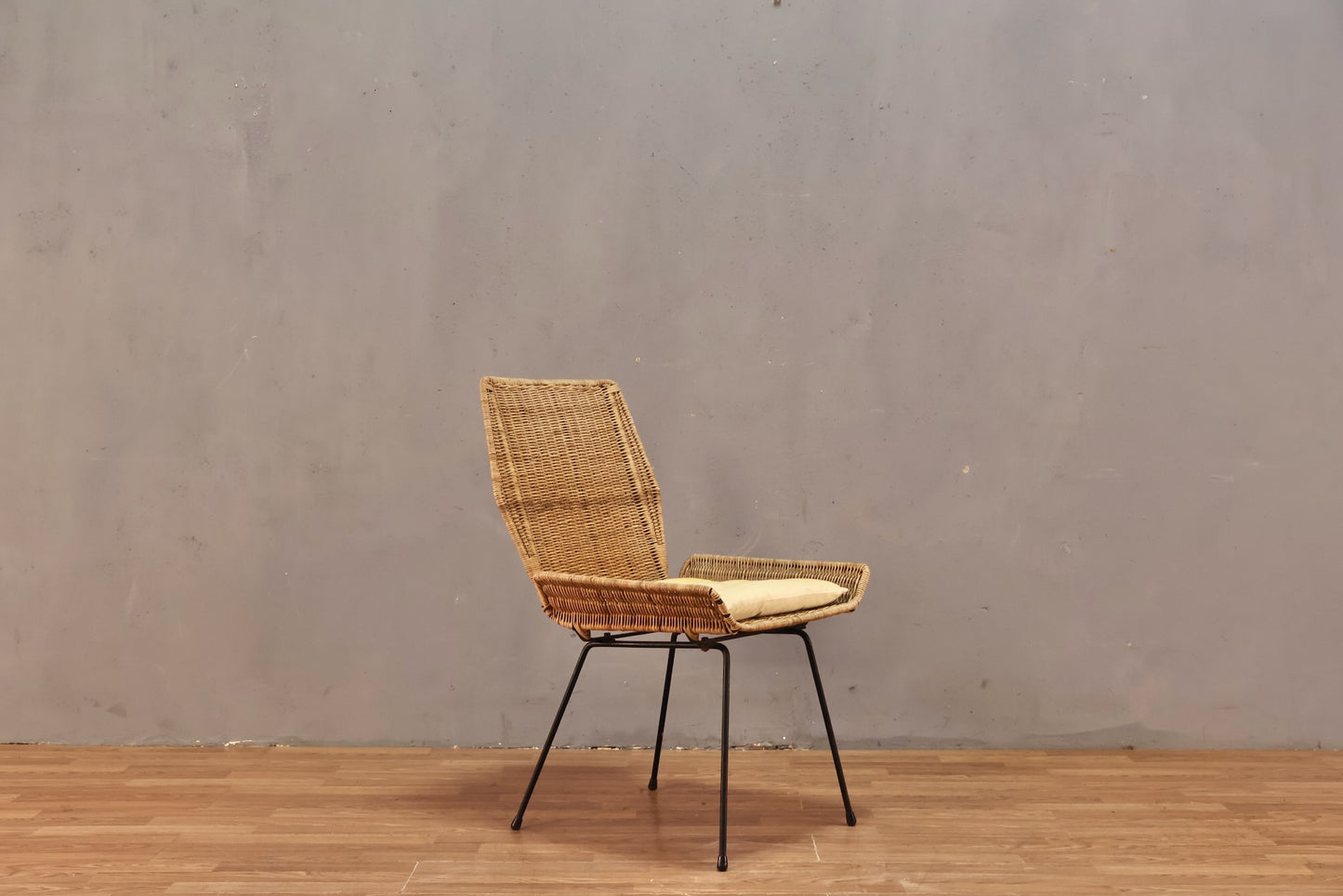 Mid Century Wicker & Iron Side Chair