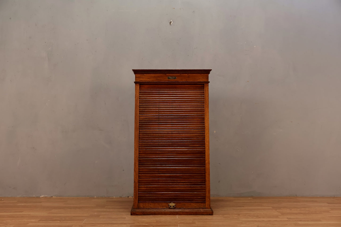 Antique Oak Roll-Top Railway Ticket Cabinet
