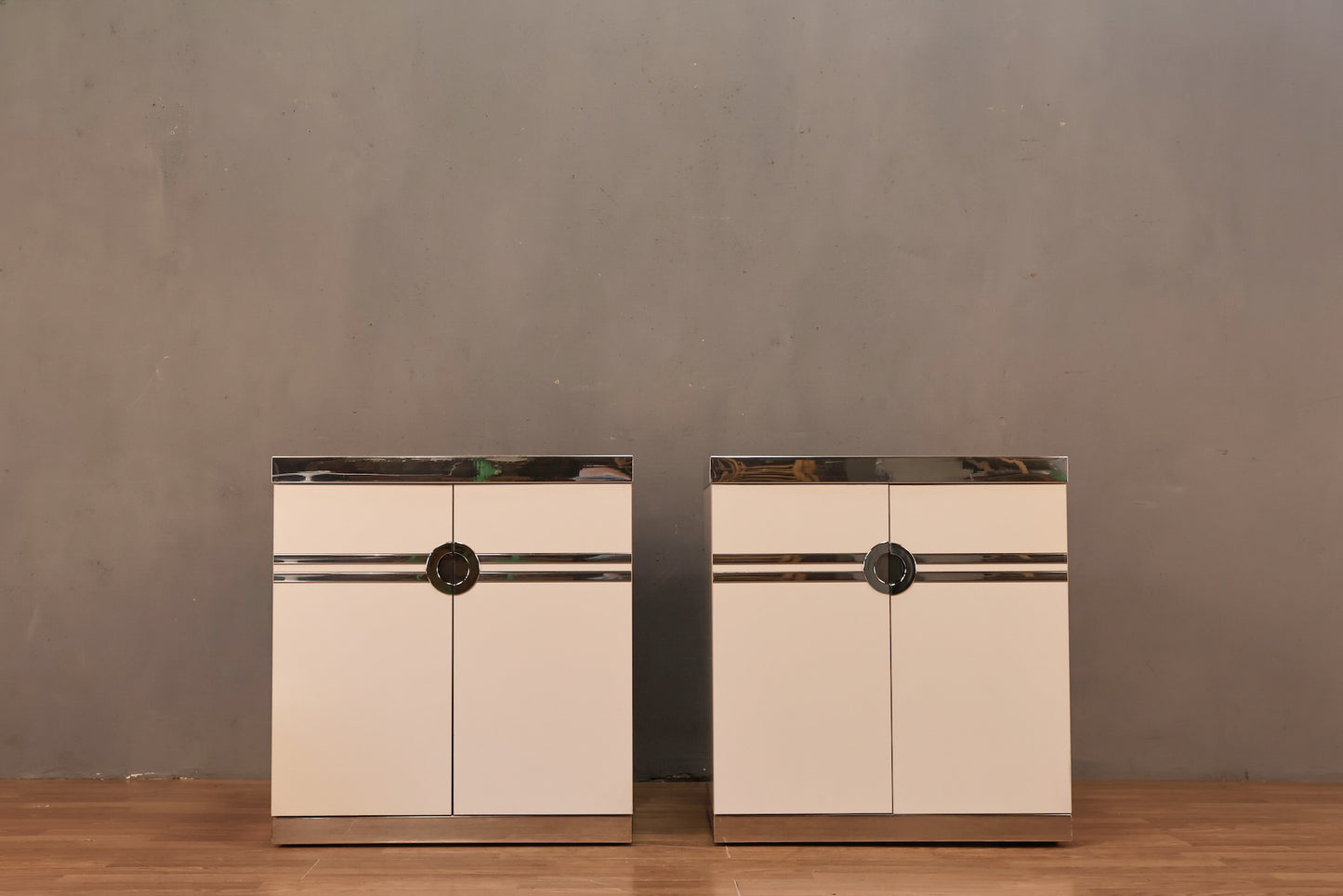 Pierre Cardin White & Chrome 2-Door Cabinet