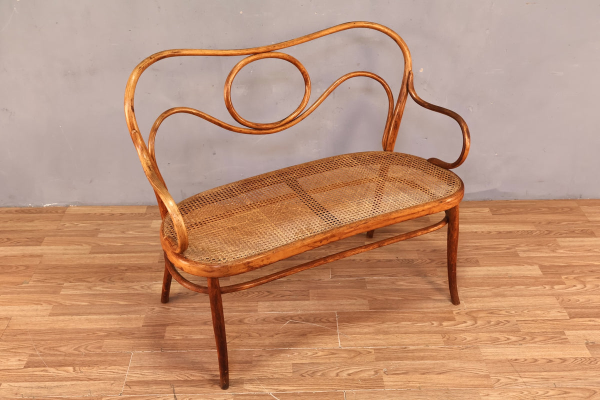 Antique Thonet Bentwood & Cane Bench