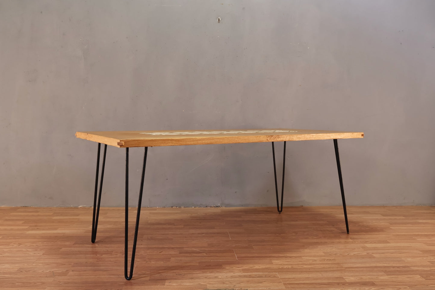 Large Oak & Tile Hairpin-Leg Dining Table - ONLINE ONLY