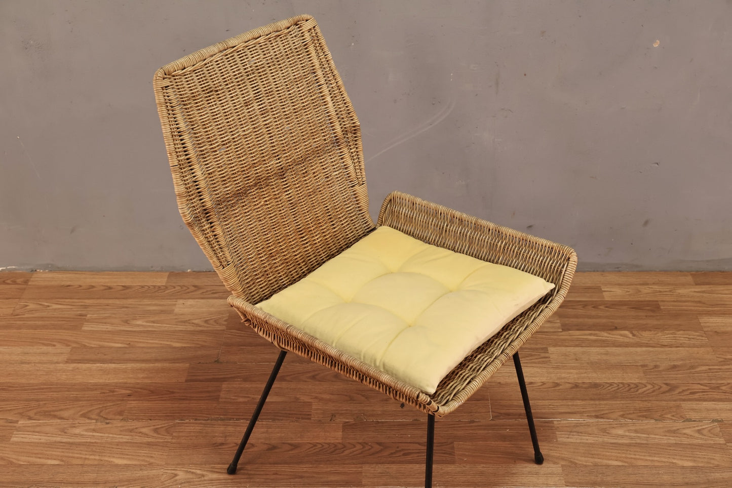 Mid Century Wicker & Iron Side Chair