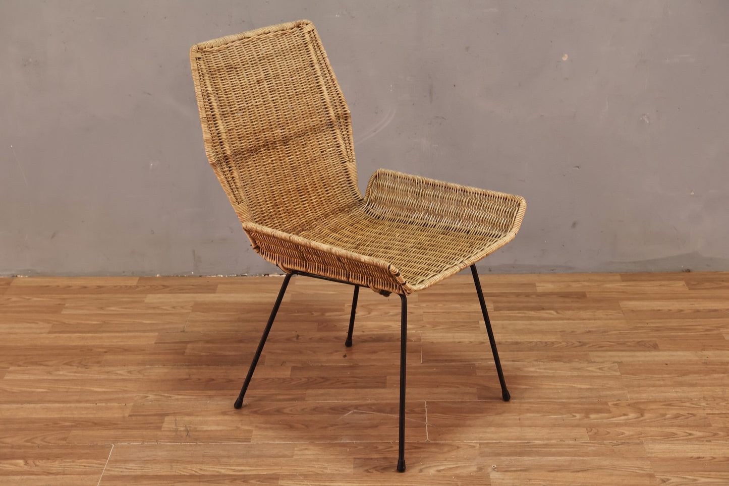 Mid Century Wicker & Iron Side Chair