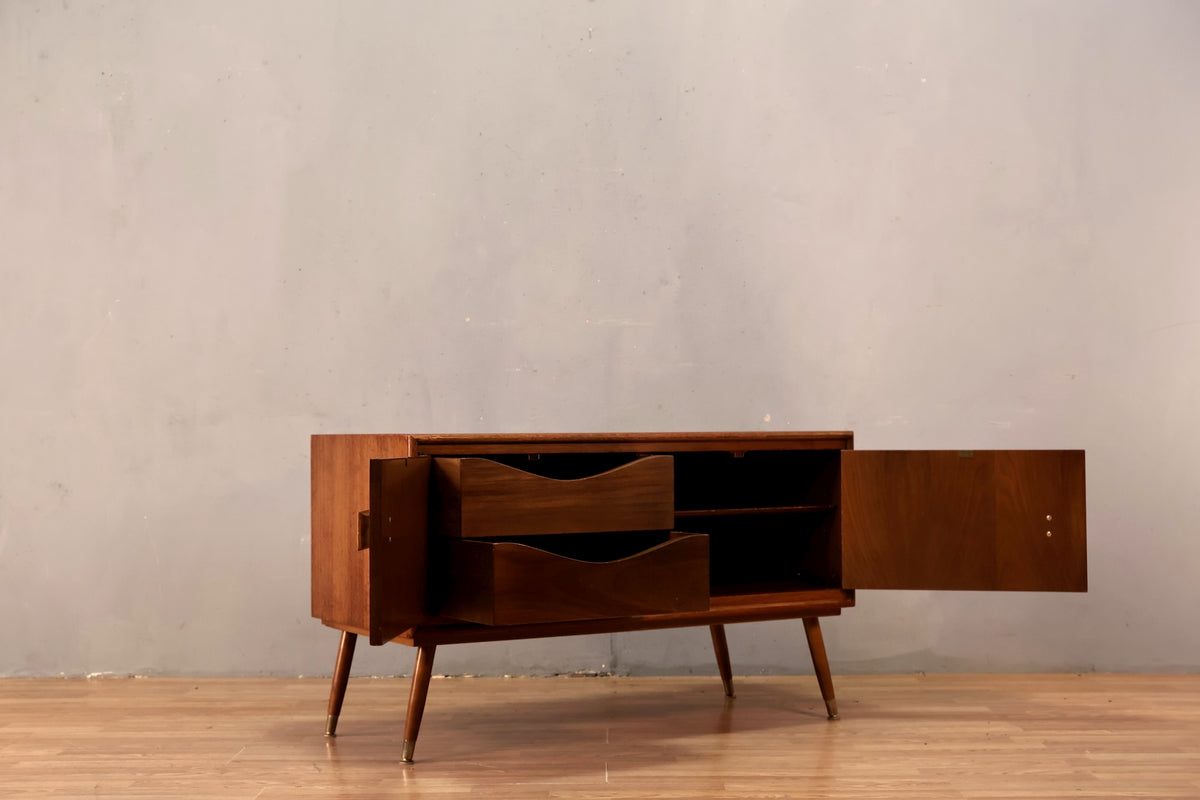 Mid Century Walnut 2-Door Mini Credenza