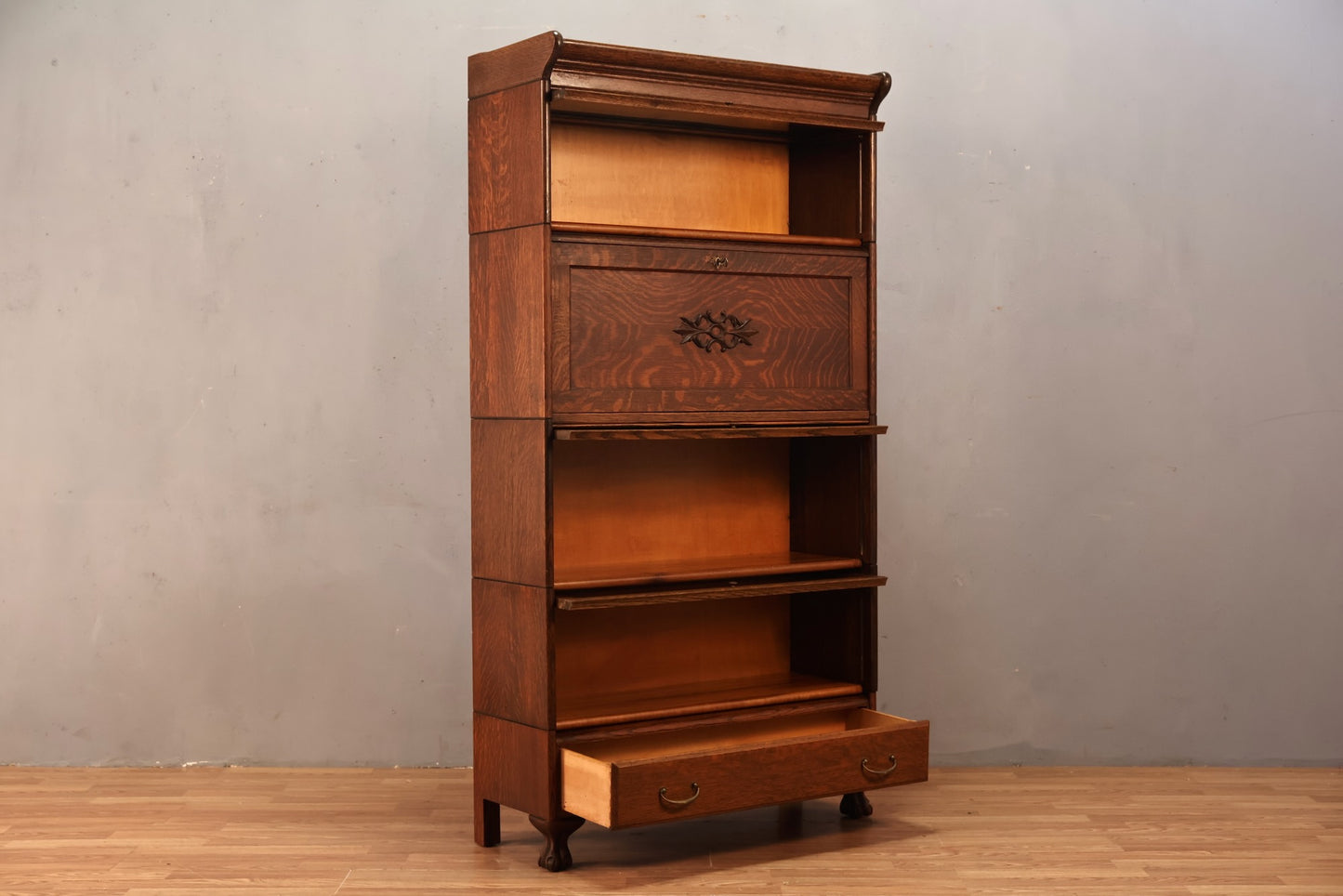 Antique Oak Drop-Front Barrister Bookcase