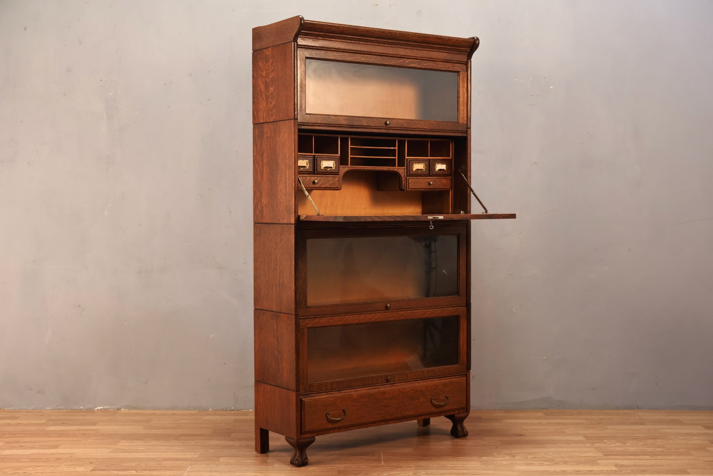 Antique Oak Drop-Front Barrister Bookcase