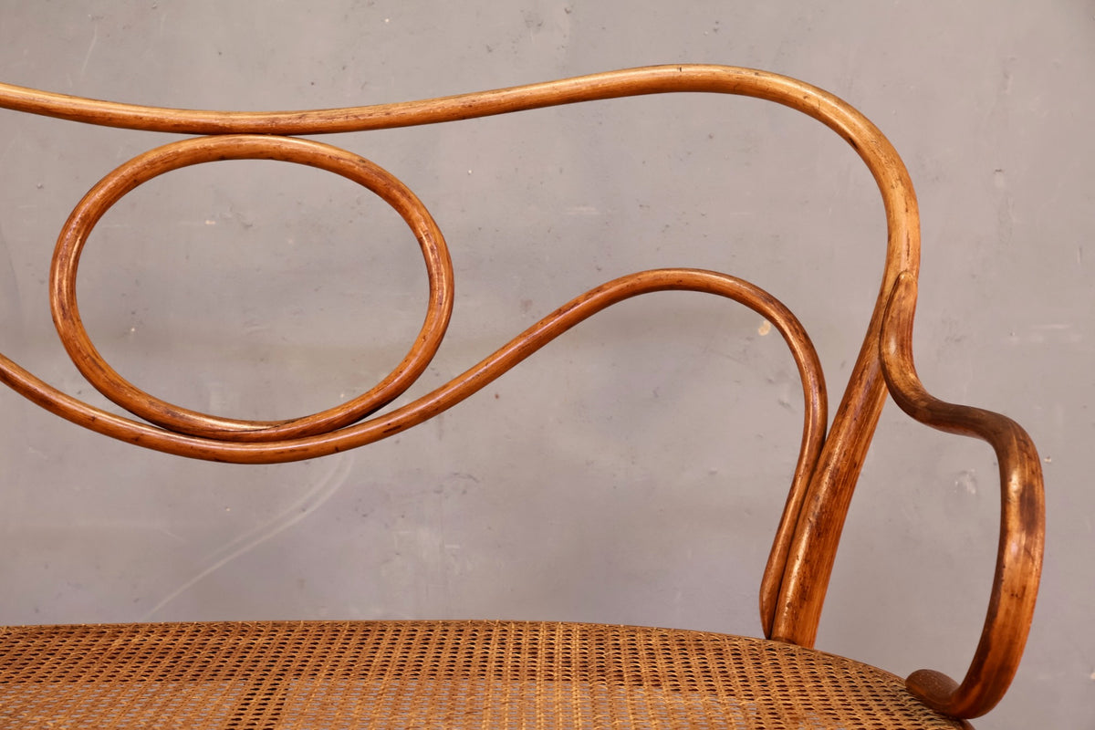 Antique Thonet Bentwood & Cane Bench