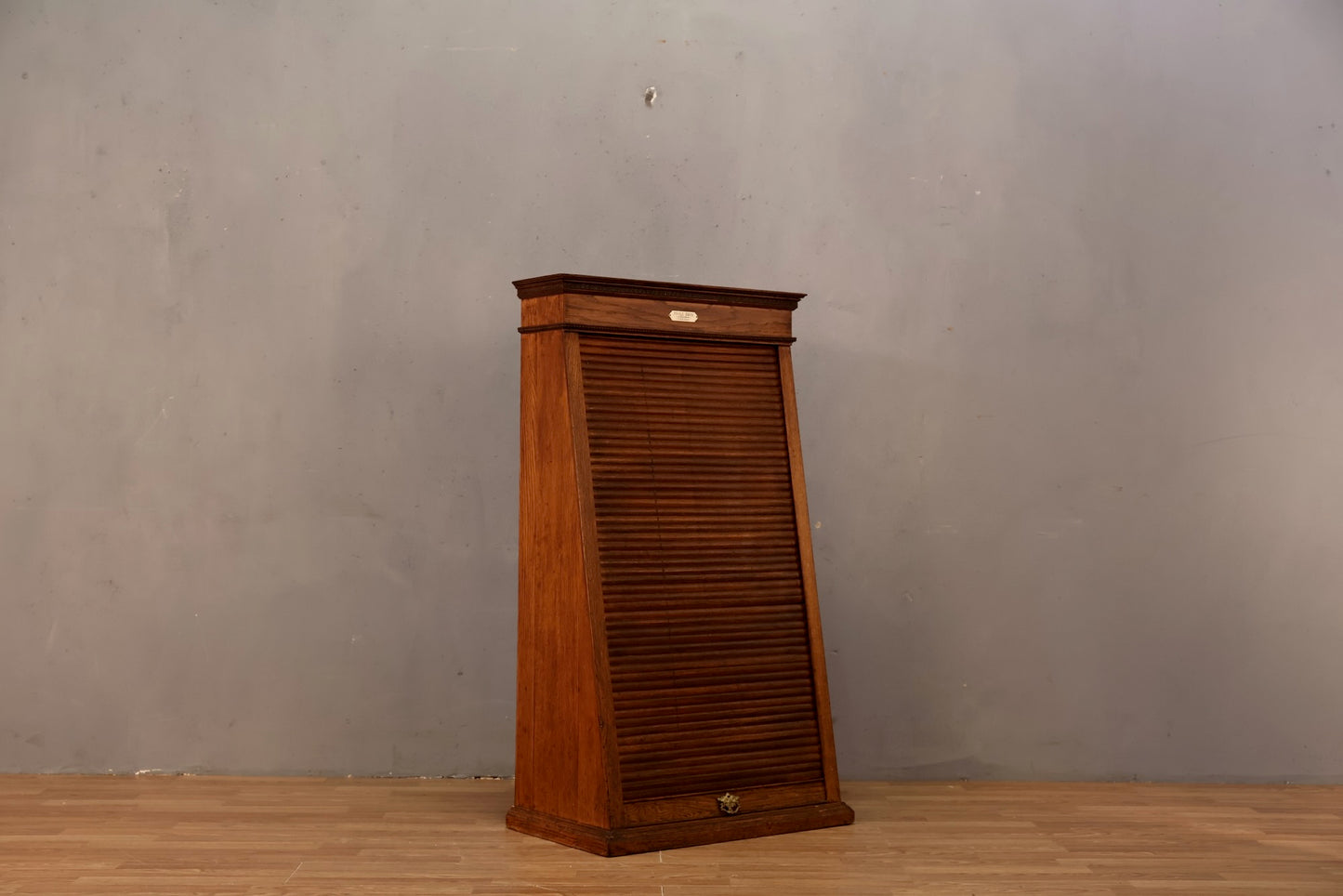 Antique Oak Roll-Top Railway Ticket Cabinet