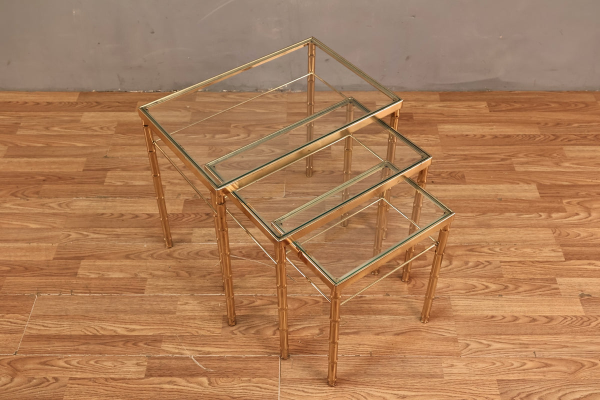 Trio of Brass & Glass Nesting Tables