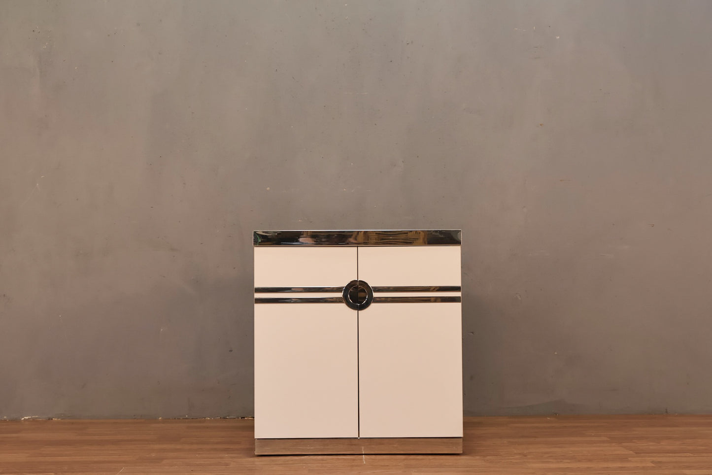 Pierre Cardin White & Chrome 2-Door Cabinet