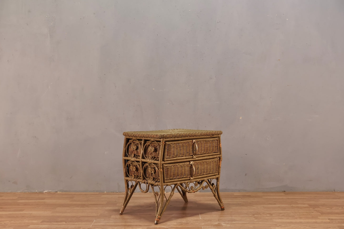 Olive Wicker 2-Drawer End Table - ONLINE ONLY