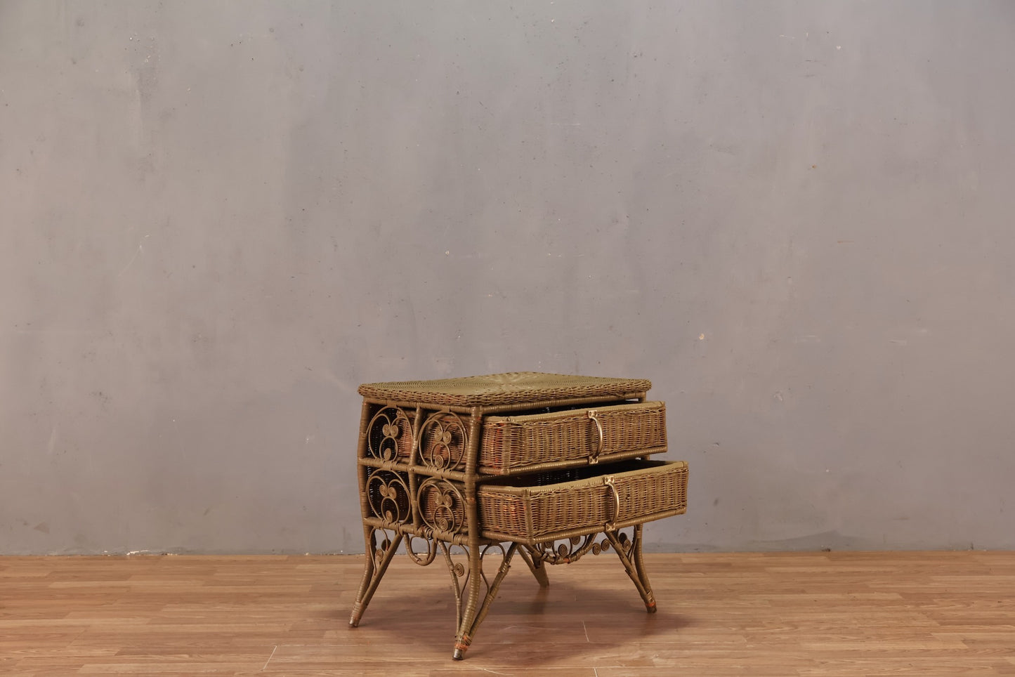 Olive Wicker 2-Drawer End Table - ONLINE ONLY