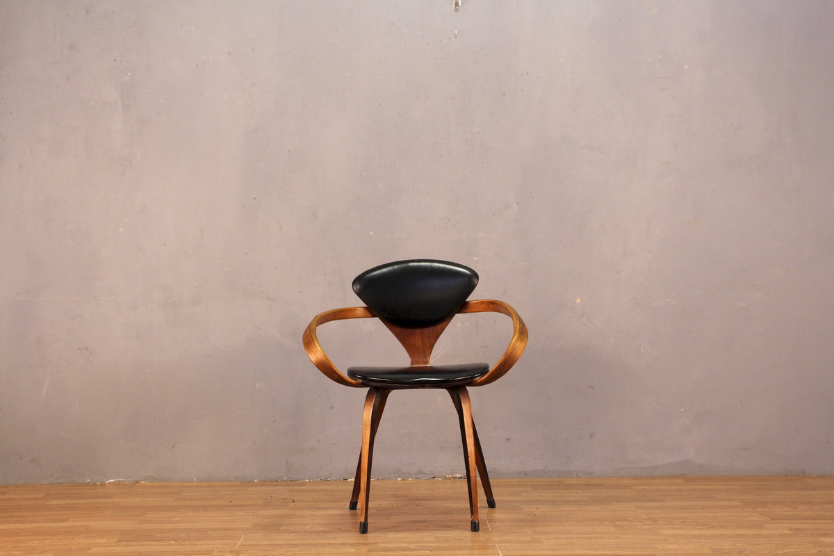 Norman Cherner Bentwood & Black Leather  Armchair