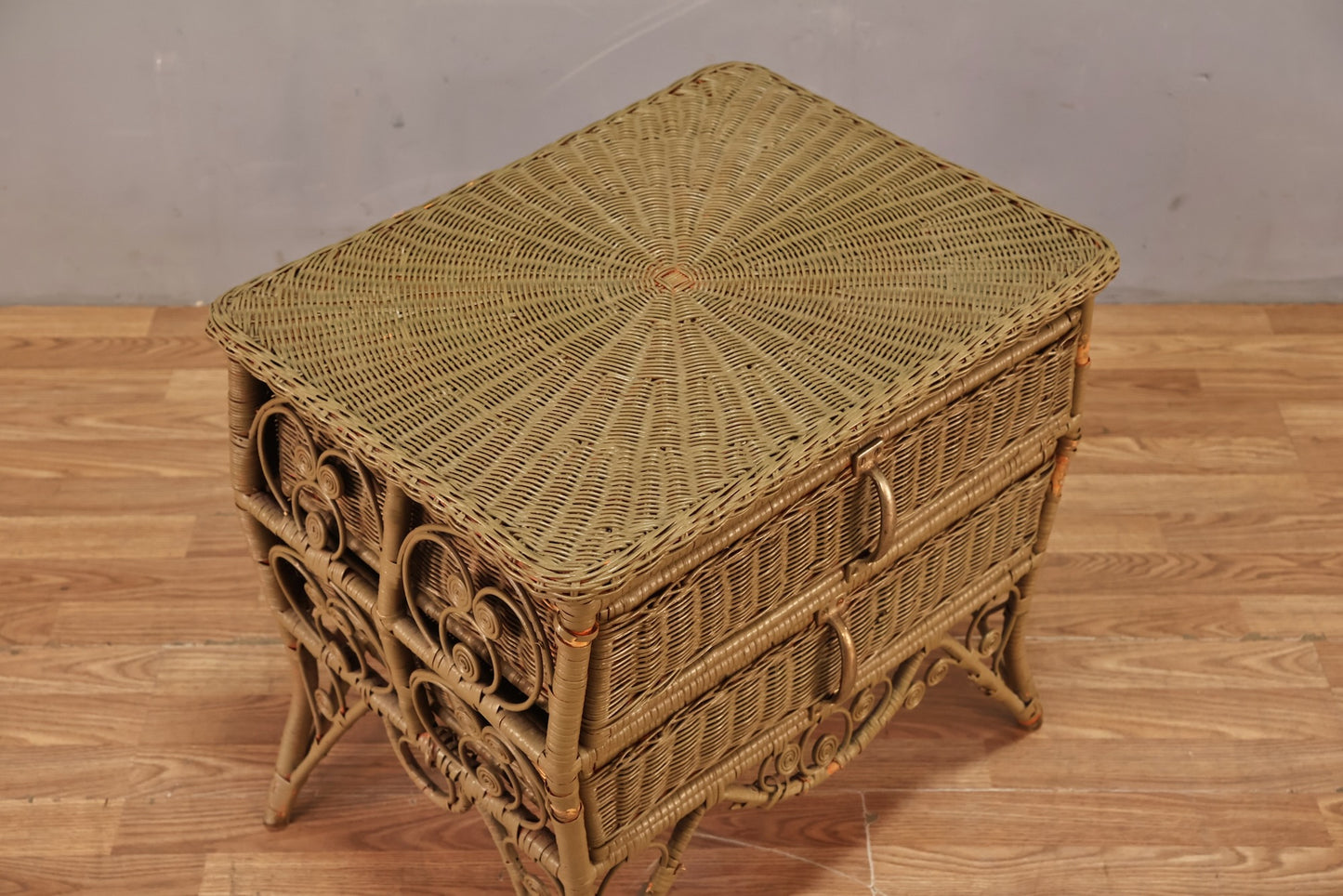 Olive Wicker 2-Drawer End Table - ONLINE ONLY
