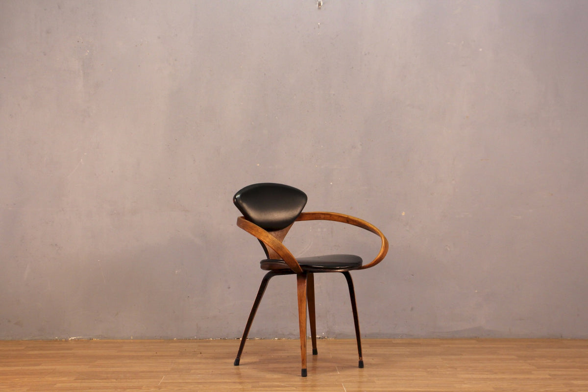 Norman Cherner Bentwood & Black Leather  Armchair