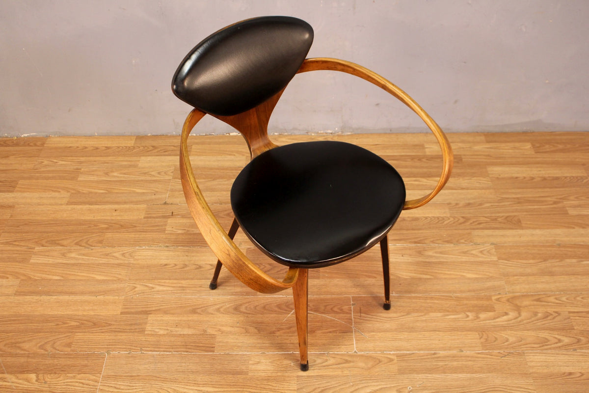 Norman Cherner Bentwood & Black Leather  Armchair