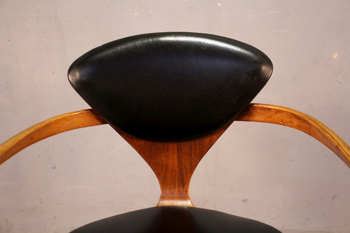 Norman Cherner Bentwood & Black Leather  Armchair