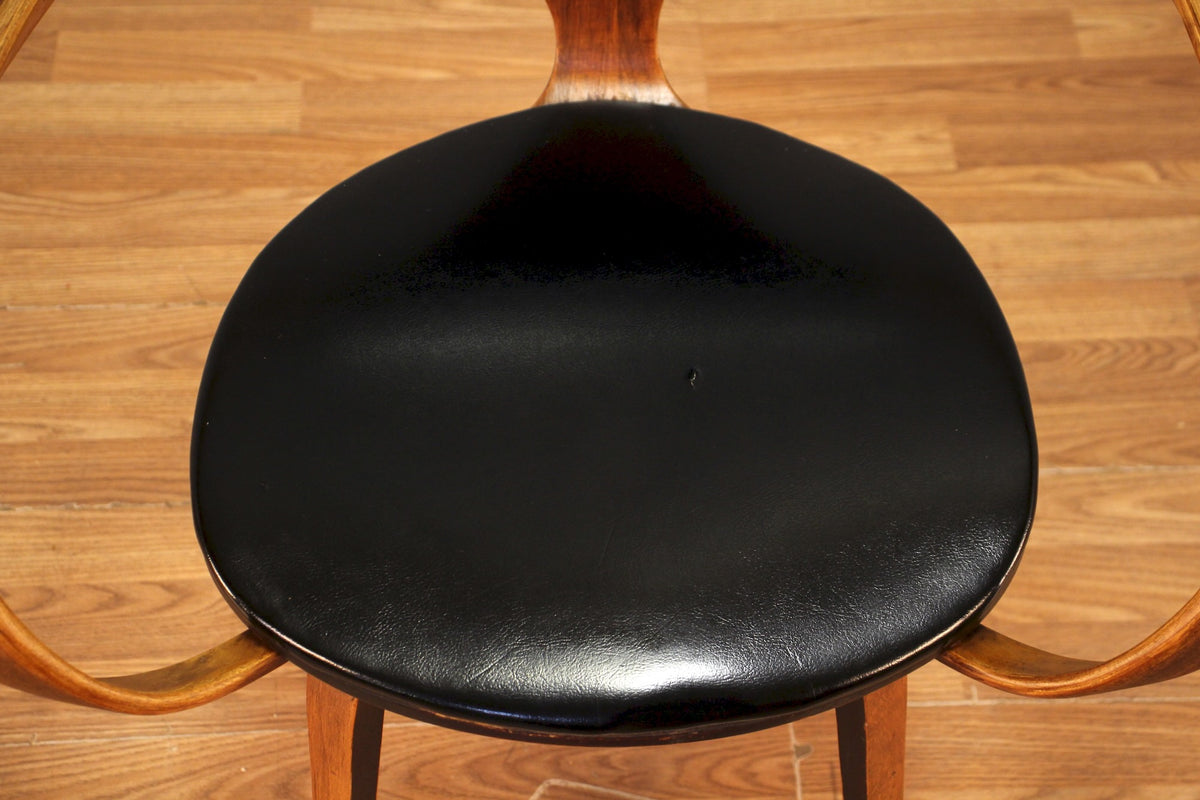Norman Cherner Bentwood & Black Leather  Armchair