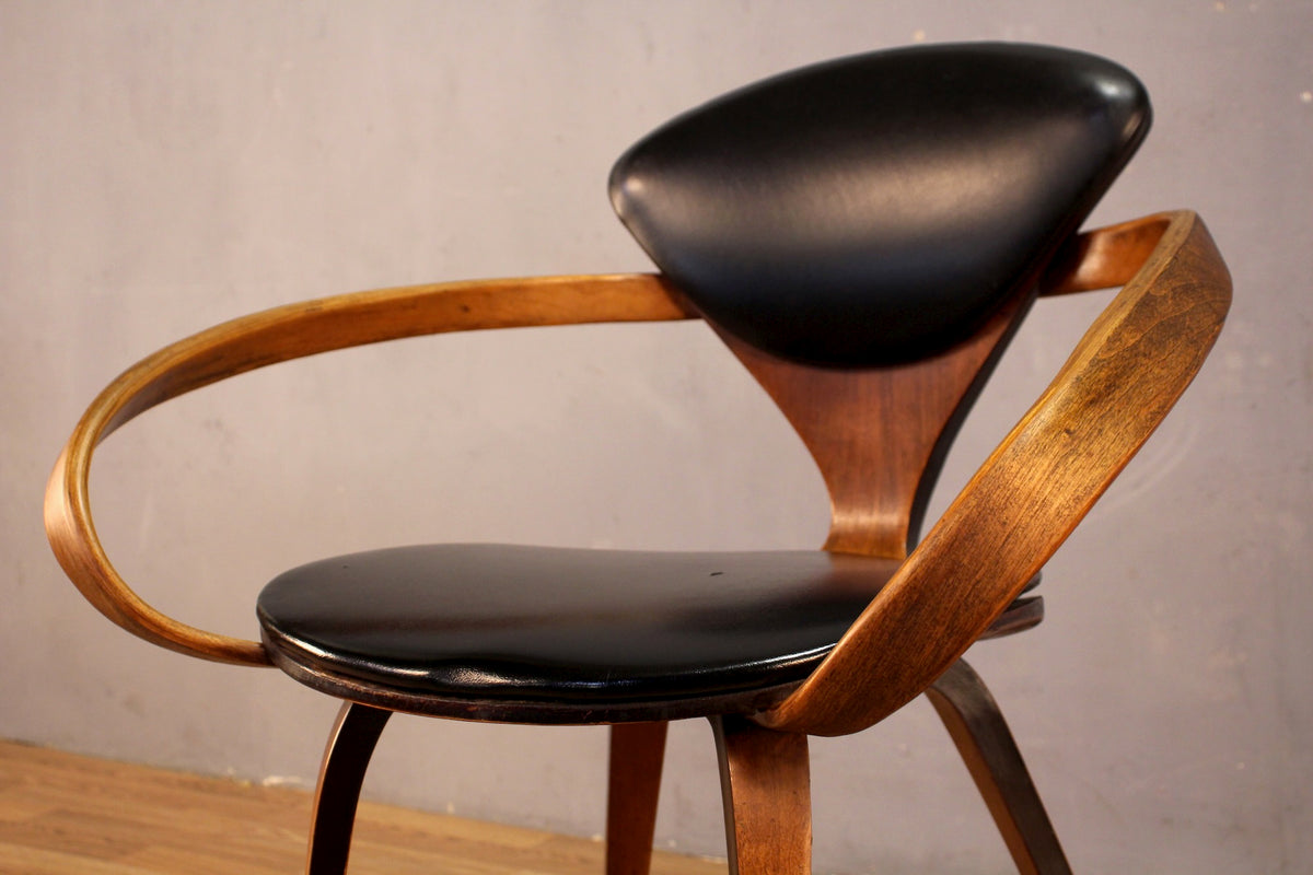 Norman Cherner Bentwood & Black Leather  Armchair