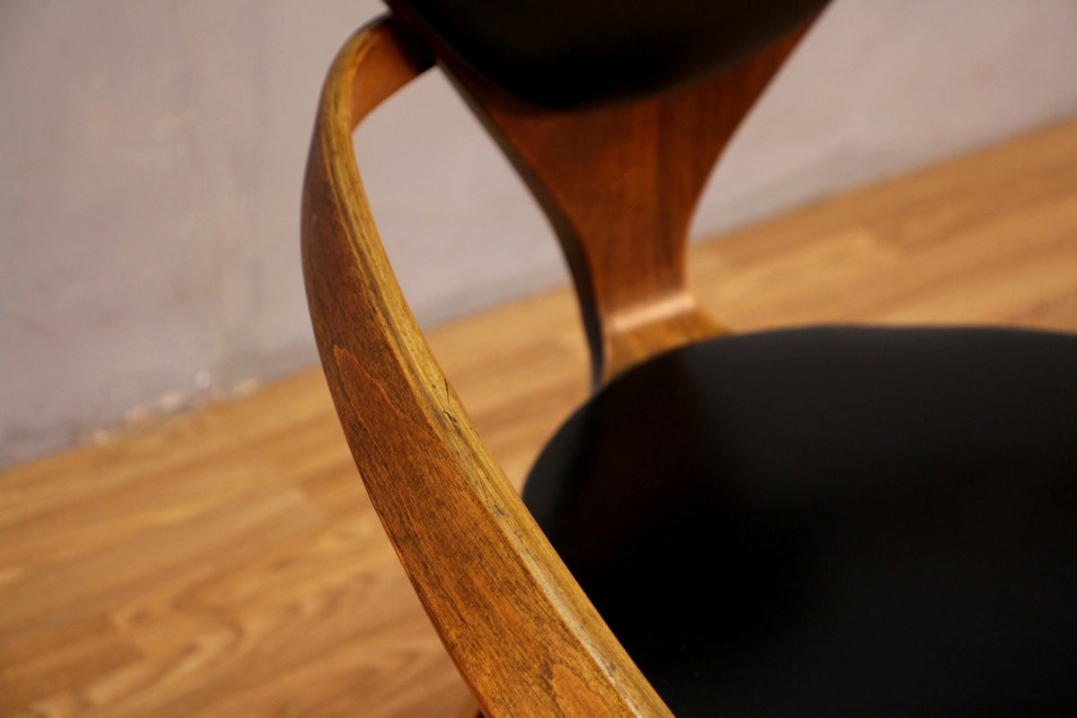 Norman Cherner Bentwood & Black Leather  Armchair