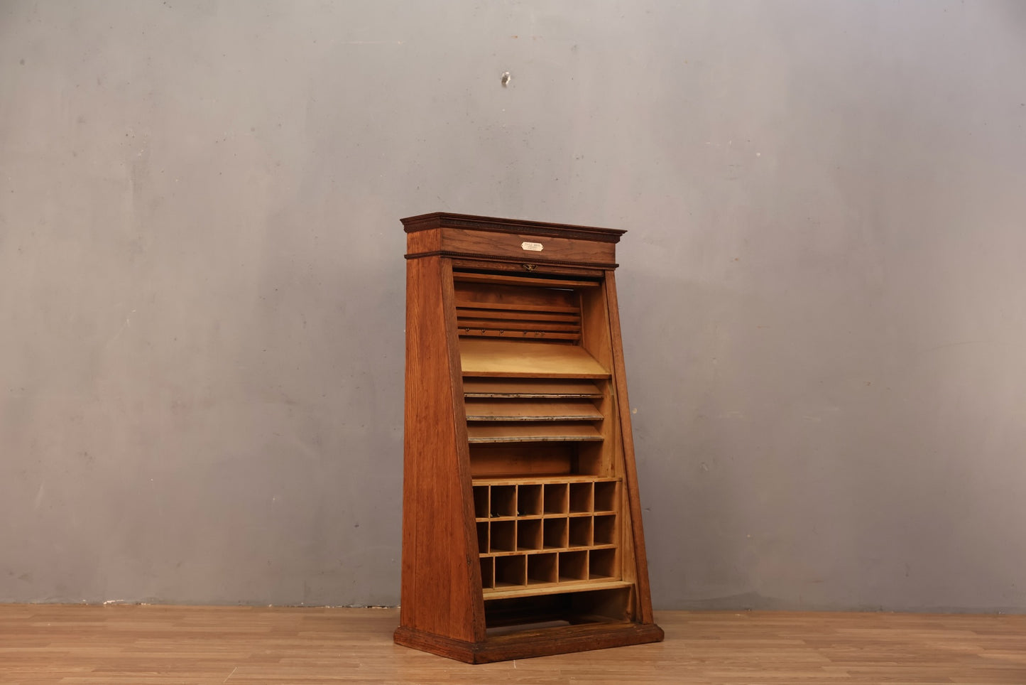 Antique Oak Roll-Top Railway Ticket Cabinet