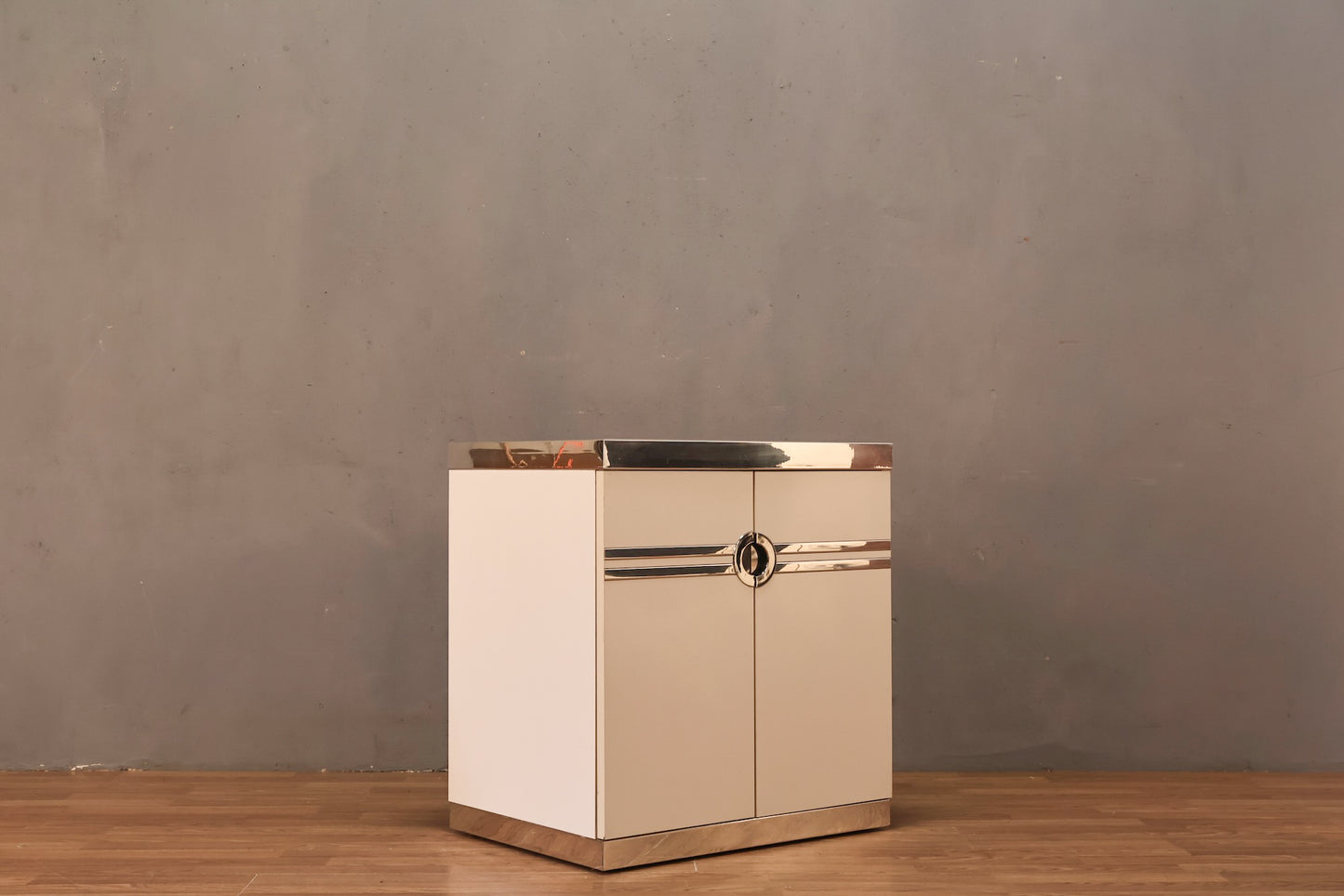 Pierre Cardin White & Chrome 2-Door Cabinet