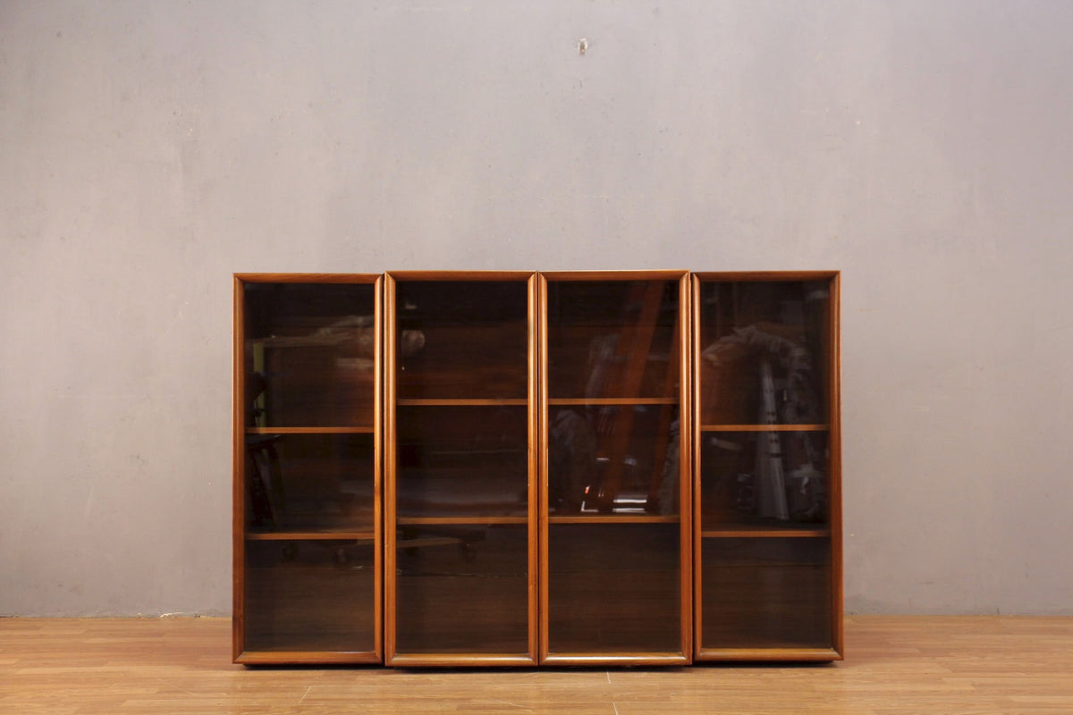 Mid Century Walnut & Glass 4-Door Bookcase - ONLINE ONLY